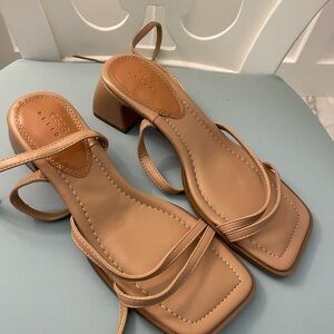Never worn - ASOS tan/nude strappy heeled sandals size 7.5.